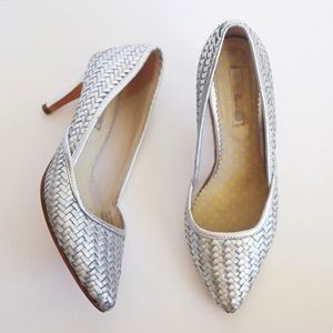 Boden Silver Metallic Woven Pumps| Size: 40/8.5